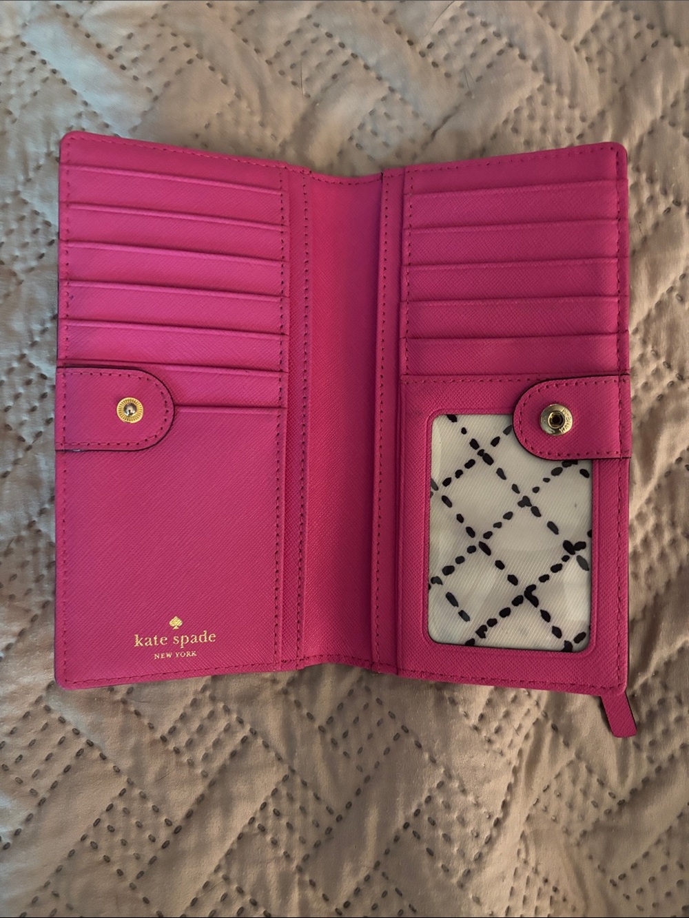 kate spade Hot Pink Leather Long Wallet with ID Window